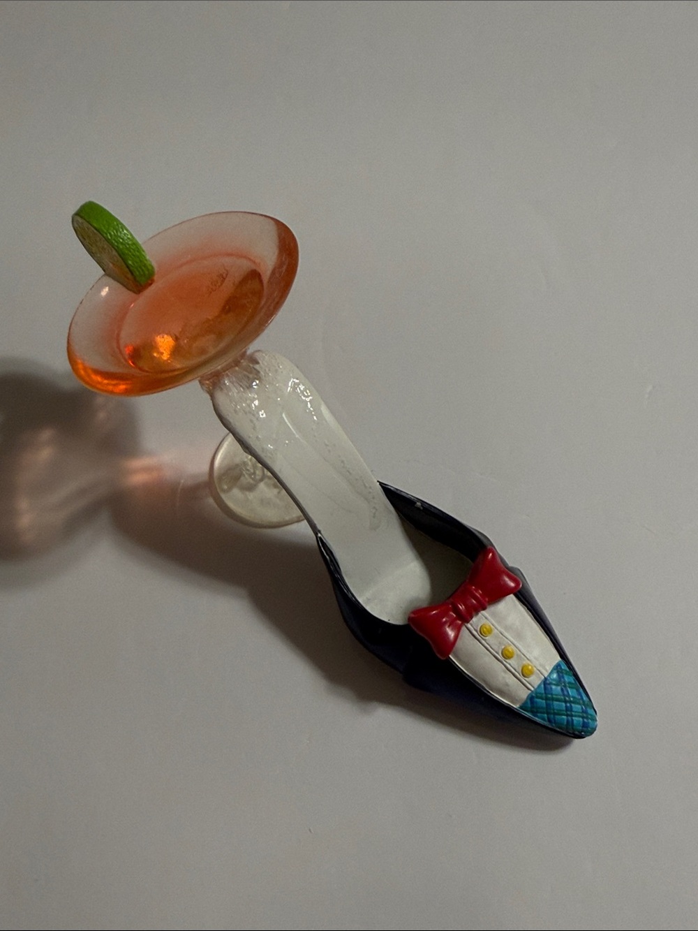 Novelty Glass Blown High Heel Shoe Features a Martini Glass with Orange Cocktail - Picture 2 of 7